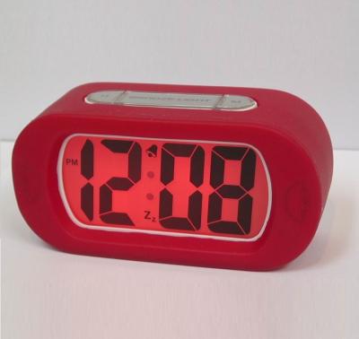 China LUMINOVA Big Digits LCD Display Silica Gel Silica Shockproof Anti-skid Tabletop Alarm Clock With Back Light for sale