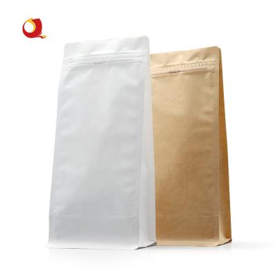 China Disposable custom biodegradable coffee kraft paper zip lock doypack flat bottom packaging bag for sale