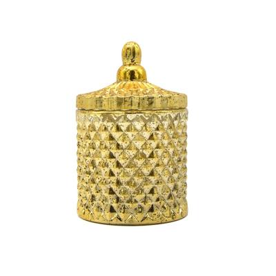 China Home Decoration Factory Plated Gold Candle Jar Candle Holder Glass Candle Container for sale