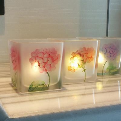 China Home Glass Candle Cup Home Decoration Ornament Flower Candle Holder Glass Jar for sale