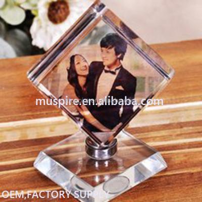 China China 3D Photo Logo Laser Engraved Crystal Block K9 Wedding Anniversary Souvenirs With Led Light Stand for sale