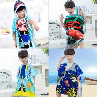 China Skin Friendly Microfiber Poncho Towel Childrens Sand Proof Hooded Towelling Ponchos for sale