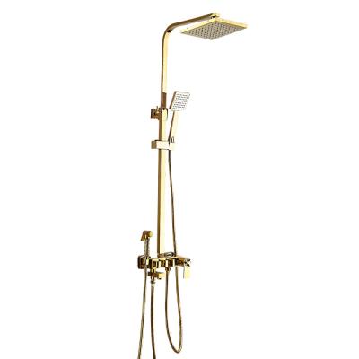 China With Gold Shattaf Copper Color Slide Bar Thermostatic Bidet Water Rainfall Brass Shower Set Sanitary Ware Faucets For Bathroom for sale