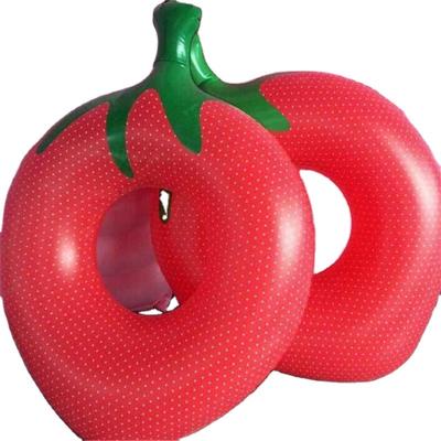 China Women Customized Print Style Women Outdoor Ocean Entertainment Fruit Shape Strawberry Inflatable Swimming Moving Ring for sale