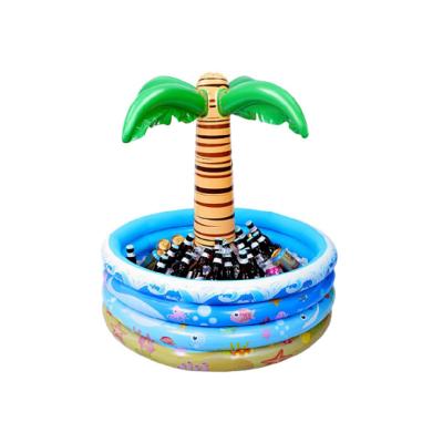 China Entertainment Activity Airing PVC Multifunctional Hawaiian Blue Beach Premium Beer Toy Plant Drinking Inflatable Palm Tree For Adult for sale