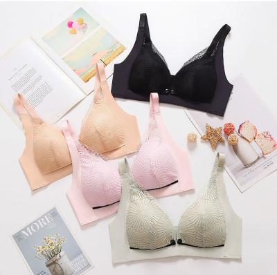 China Antibacterial Full Cup Maternity Protection Buckle Front Seamless Skin Care Bra Set for sale