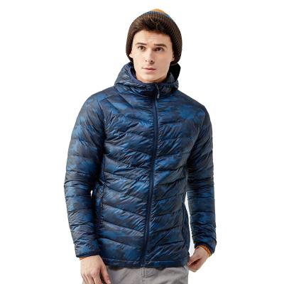 China Breathable Men Camouflage Hooded Duck Down Sport Jacket Winter Light White for sale