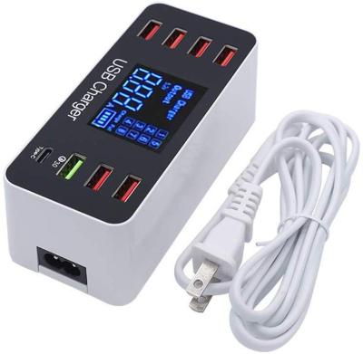 China Large LCD Display Screen Constantly Indicates Shemax USB 8-Port Hub Wall Real Time Multi Smart Fast Desktop Charger From Each Port, Quick Charge USB 3.0 Type C port charging station with LED display for sale