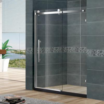 China Frameless Hanging Wheel Stainless Steel Tempered Glass Frameless Bathtub Sliding Shower Door for sale