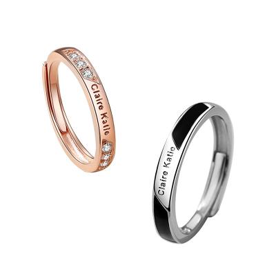 China 925 Silver Couples Ring Fashion Letter Diamond Rose Gold 925 Silver FASHION Couples Ring 2022 Valentine's Day Gift Couples Jewelry for sale