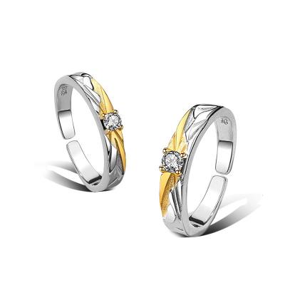 China TRENDY Fashion Personality Lover Couples Ring 925 Gold Plated Couples Ring For Women Sterling Silver Diamond Couple Ring for sale