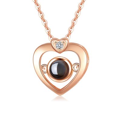 China New 925 TRENDY Korean Fashion Necklace Zircon Heart Pendant 100 Tongue Projection Necklace Clavicle Chain Women Silver I Love You for sale