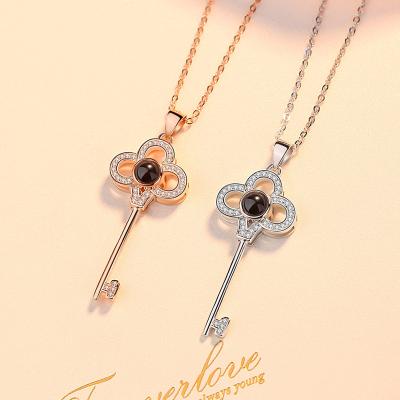 China Fashion 925 TRENDY I Love You Necklace 100 Tongues Projection Necklace Silver Memorial Day Valentine Gift Pendant Necklace for sale