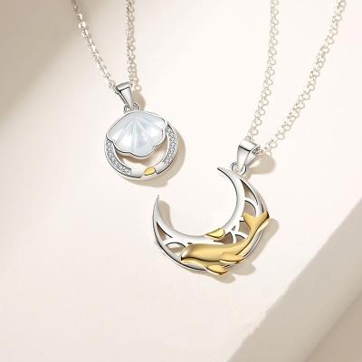 China TRENDY Fashion Star Moon Pendant Couple Necklace Jewelry 925 Sterling Silver Jewelry Couple Necklace 2022 Valentine's Day Gift for sale