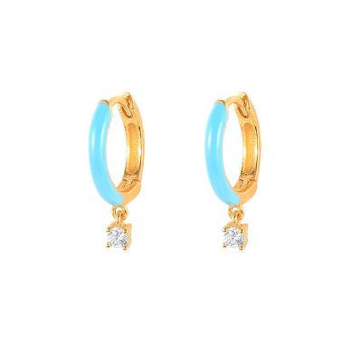 China 2022 Pofei CLASSIC Silver Earrings Custom Fashion 925 Gold Plated Blue Enamel Color Statement Designer Earrings For Women for sale