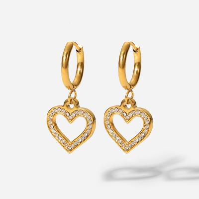 China CLASSIC Waterproof Stainless Steel Women Jewelry Fashion 18k Gold PVD Cubic Zircon Heart To Dangle Circle Earrings Non Tarnish for sale