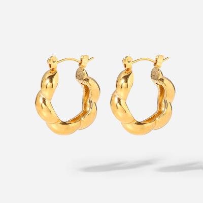 China CLASSIC Fine Jewelry 18K GOLD 316l Stainless Steel PVD Non Tarnish Chunky Geometric Twist Shaped Earrings For Women Jewelry for sale