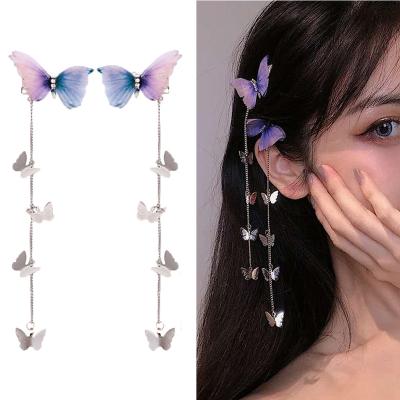 China Fashion Butterfly Hair Pins New Korean Elegant Metal Tassel Wire Long Hair Clips For Women Ancient Hanfu Party Hair Accessories for sale