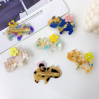 China Fashion 2022 Fashion New Korean Version Cute Cartoon Animal Girls Cat Color Fun Duckbill Clip Acetate Sheet Acrylic Hair Accessories for sale