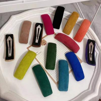 China Fashion Rainbow Deerskin Velvet Soft Square Sponge Hairpin Cute Fashion Bangs Hair Clips Hair Accessories For Girls for sale