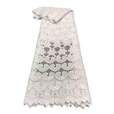 China Newest Viable Embroidery Mesh Polyester Guipure Lace Fabric With Sequins For African Wedding for sale