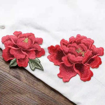 China Viable Brand Custom Embroidery Woven Patch Iron On Sew On Embroidery Flower Patches For T Shirt for sale