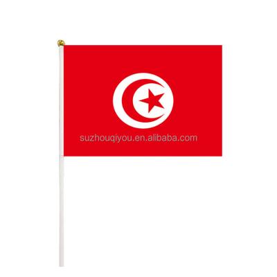 China Healthcare Institutes Wholesale World Cup 2022 Tunisia Hand Held Flags Hand Flag Polyester Tunisia Stick Flags Banner for sale