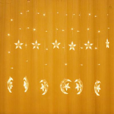 China Plastic Moon Star Holiday String 138 Led Window Curtain Fairy Lights For Christmas Ramadan And Eid Decoration for sale