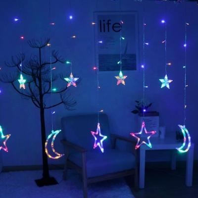 China 110V/220V 6 Star Moon Christmas Halloween Holiday Window Curtain Plastic String Led Fairy Lights For Ramadan Decoration for sale