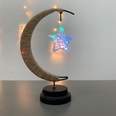 China Indoor Decoration USB Battery Powered Metal Table Moon Star Led Marquee Sign Eid Night Lights Ramadan Decorations for sale