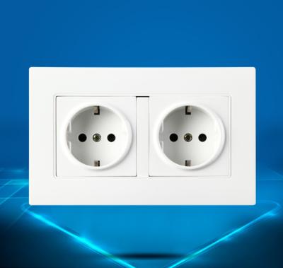 China 146*90mm PC Panel Double Gang Socket 2Gang Socket 16A German Standard European Standard German Wall Socket A8 for sale