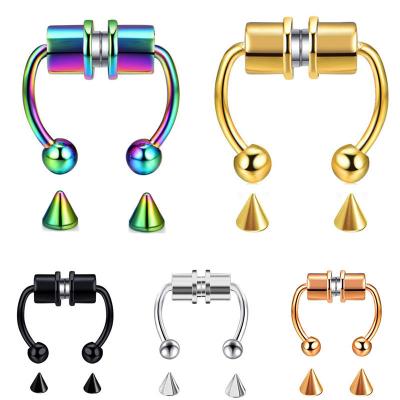 China Decoration Septum Nose Ring Horseshoe Stainless Steel Magnetic Septum Rings Clip Nose Circle Non-drilled Rings for sale