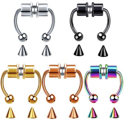 China Decoration Faux Piercing Magnetic Non Ring Magnet Non Piercing Clip On Nose Ring Jewelry Gift Septum Circle Set for sale