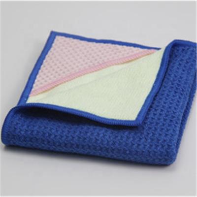 China Sustainable microfiber cleaning cloth (bilateral of microfiber warp knitting and waffle weave texture fabric) for sale