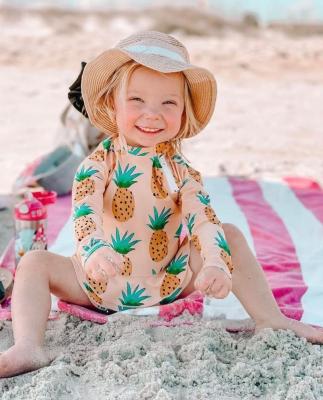 China One Piece Zipper Prinded Custom Made Toddler Kids Long Sleeve Swimwear Kids Girls Beach Wear Removable Padded Rash Swimsuit for sale