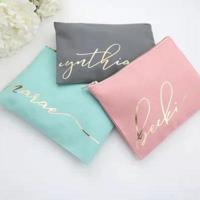 China ENGLAND STYLE Hot Sale Custom Cotton Logo Canvas Makeup Pouch Gift Cosmetic Bag for Bridesmaid Guests Wedding for sale