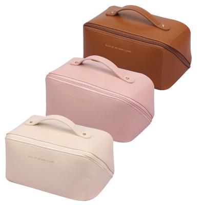 China Fashion Popular Large Travel Cosmetic Organizer Bag Multifunctional Makeup Bag PU Leather For Women for sale