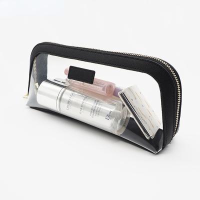 China Custom luxury transparent fashion brush clear makeup bag high quality PU leather cosmetic bag with metal zipper for sale