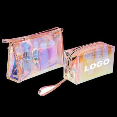 China New Logo Fashion Transparent PVC Custom Cosmetic Pouch Holographic Makeup Bag With Personal Logo For Women Girl for sale