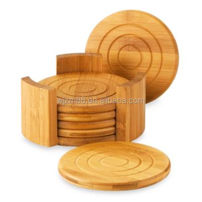 China Sustainable Round Shaped Bamboo Coasters Set , Wholesale Coffee Cup Coasters for sale