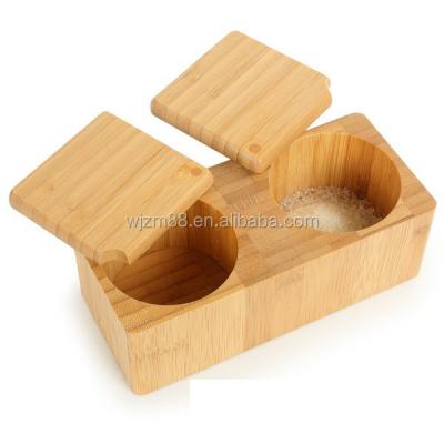 China Sustainable hot sale bamboo salt box with lid, spice storage box with removable lid, kitchen storage organizer wholesale for sale