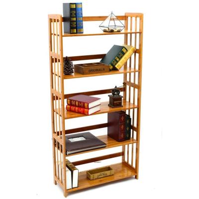 China Natural Traditional Bookcase Storage Rack Multifunctional 5 Tier Shelf Bamboo for sale