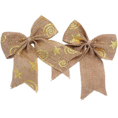 China New Design Christmas Tree Decoration Natural Hessian Burlap Ribbon Hangers For Christmas Wreath for sale