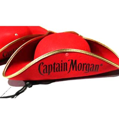 China Polyester Halloween costume sombrero pirata captain Morgan Rum Hat Tricornered Pirate red hat for sale for sale