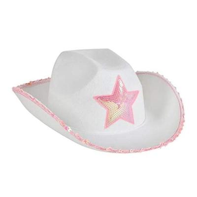 China White Felt Polyester Party Supplier Novelty Cowgirl Hat With Pink Star For Adults Kids for sale