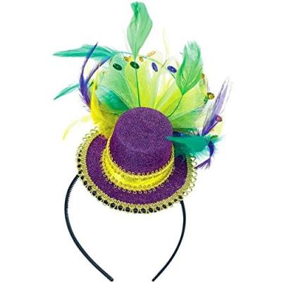 China Wholesale Polyester Costume Accessories Purple Mini Top Mardi Gras Hat Headband for Women and Kids for sale