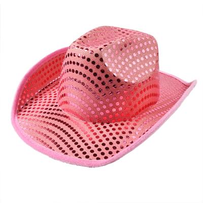 China Polyester China Party Supplies Sequin Hen Party Pink Cowboy Hat Party Hat For Adult for sale