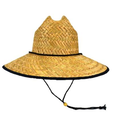 China Straw Men's Straw Lifeguard Hat Outsider Sun Protective Hat Straw Hat Supplier Custom Logo with Adjustable Chin Cord for sale