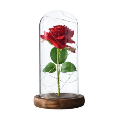 China Birthday Gift Valentine's Day Mother's Day Gifts Beauty and the Beast Rose That Lasts Forever Red in a Glass Dome with LED Lights for sale