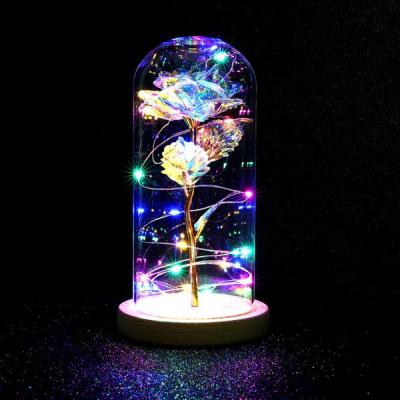 China Christmas Decorations Valentines Day Christmas Decoration / Wedding Party Glass Artificial Rose Flowers With Led Lighting Mother's Day Gifts for sale